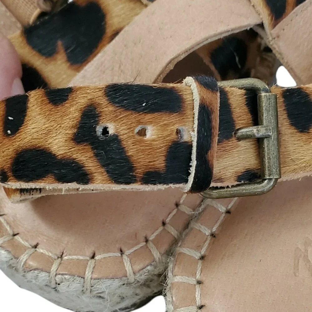 Madewell Malia Espadrille Sandals‎ 8.5 Leopard Calf Hair Asymmetrical NEW